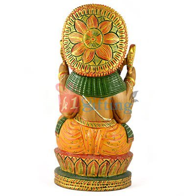 Wooden Beautiful Painted Handicraft Ganesha Statue