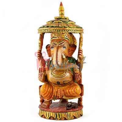 Amazing Chatri Ganesha in Wooden Painted