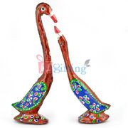 Duck Set - Loving Painted Swan Couple Showpiece