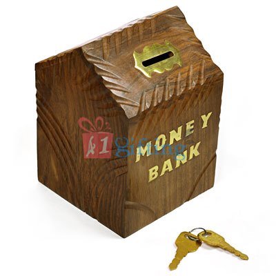 Wooden Hut Handicraft Money Coin Box for Kids