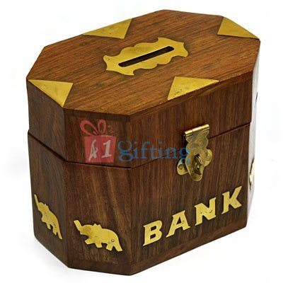 Octagonal Wooden Designer Money Coin Box