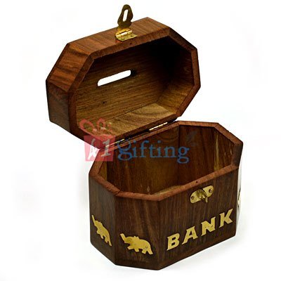 Octagonal Wooden Designer Money Coin Box