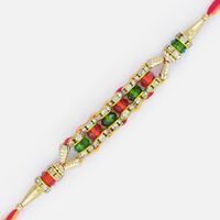 Superb Golden Shining Cutting Beads jewel Rakhi