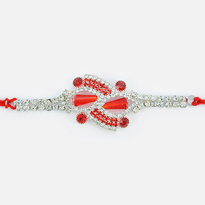 Fancy Red Dimonds and Beads Studded Jewel Rakhi