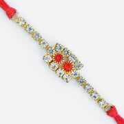 Red and White Diamond Base Attractive Jewel Rakhi