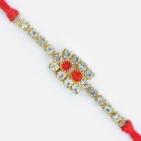 Red and White Diamond Base Attractive Jewel Rakhi