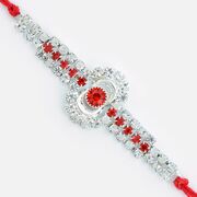 White and Red Jewel Flower Linear Rakhi