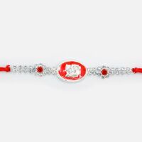 Red and Silver Base Swastik Embossed Rakhi