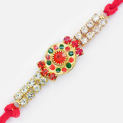 Central Red Diamond Special Rakhi in Round Shape
