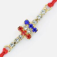 Red Mauli Dori String Rakhi with Designer Setting of Diamonds
