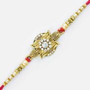 Magical Sparkling Diamonds Work with Golden Leaves Base Rakhi
