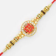 Central Embossed Swastik Round Shape Rakhi