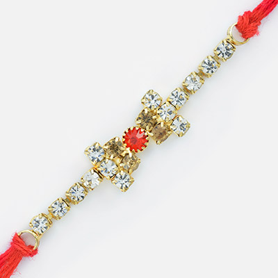 Sightly Different Central Red Dimaond Rakhi for Brother