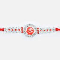 Sindoori Meena Om Floral Shape Diamond Rakhi