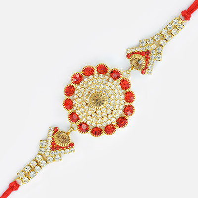Royal look of Floral shape Rakhi with Studded Diamonds and Jewels