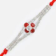 Traditional Designer Mauli Diamond Rakhi with White and Red Diamonds