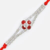 Traditional Designer Mauli Diamond Rakhi with White and Red Diamonds