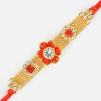 Awesome Red and White Diamond Floral Shape Jewel Rakhi