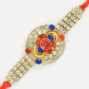 Stylish Floral Shape Golden Jewel Rakhi