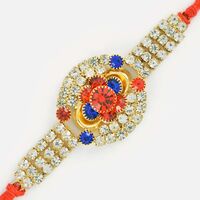 Stylish Floral Shape Golden Jewel Rakhi