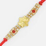 Beautiful Golden Flower Design Double String Jewel Rakhi