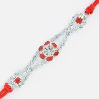 White and Red Jewel Flower Multi String Rakhi