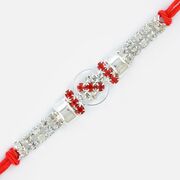 Glass Base white and Red Color Diamond Rakhi for Bahiya