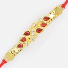 Six Diamonds and Red Stone on Golden Base Jewel Rakhi