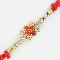 Bi-Color Uniquely Design Golden Base Square Rakhi for Brother