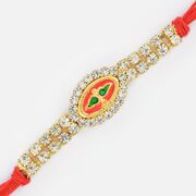 Sindoori Color Base Golden Design Studded Diamond Rakhi 