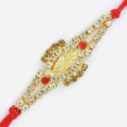 Central Golden Base Different Diamonds Type String Rakhi