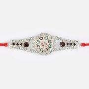 Om with Silver Diamond Linear Rakhi