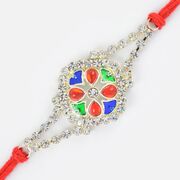 Color Stones on Silver Base Jewel Rakhi 