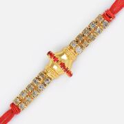 Golden Base with Red Diamond Linear Ring Rakhi 