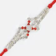 Awesome White and Red Jewel Silver Rakhi