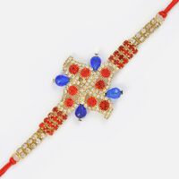 Diamond with Golden Base and Beads Fancy Rakhi