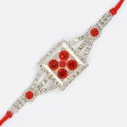 Silver Sqaure Shape with Red Diamonds Rakhi for Brother
