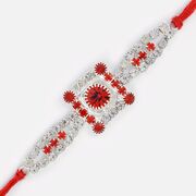 Sqaure Shape Two Red Linear Diamond Rakhi