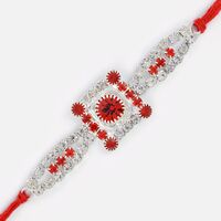 Sqaure Shape Two Red Linear Diamond Rakhi