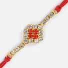 Simplicity of Diamond- Square Rakhi in Red and White Diamonds