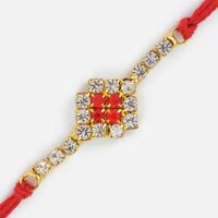 Simplicity of Diamond- Square Rakhi in Red and White Diamonds