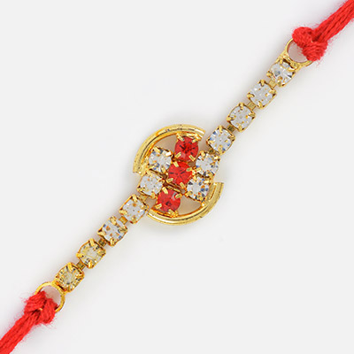 Jewel Rakhi in Red and White Diamonds for Brother