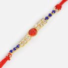 Golden Base Studded Red Diamond Jewel Rakhi 