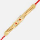 Magical Love Bond- Golden Sequin Work Diamond Rakhi in Red Dori
