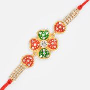 Heart Shape Central Studded Diamond with Golden base Rakhi