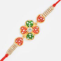 Heart Shape Central Studded Diamond with Golden base Rakhi