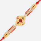 Incredible Diamond Unique Designer Rakhi in Golden Base