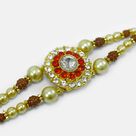 Jewel Studded Round Shape Flower Design Rudraksha and Beads Jewel Rakhi for Brother