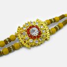 Modern Design Rich Looking Golden Base Jewel Studded Rakhi for Brother