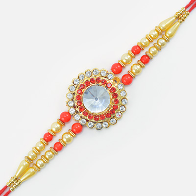 Big Diamond Surrounded by Small Jewels Color Beaded Jewel Rakhi for Brother